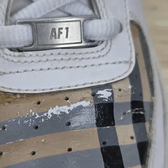 Womens Size 8.5 - Nike Air Force 1 Low Shoes White Custom Burberry paint - Picture 8 of 12